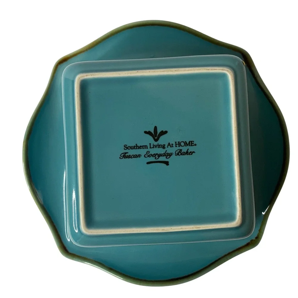 Southern Living At HOME Tuscan Everyday Baker Turquoise Blue Square Stoneware 8